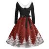 Women's Fashion V-Neck Casual Slim Christmas Printed Long Sleeve Hair Collar Dresses