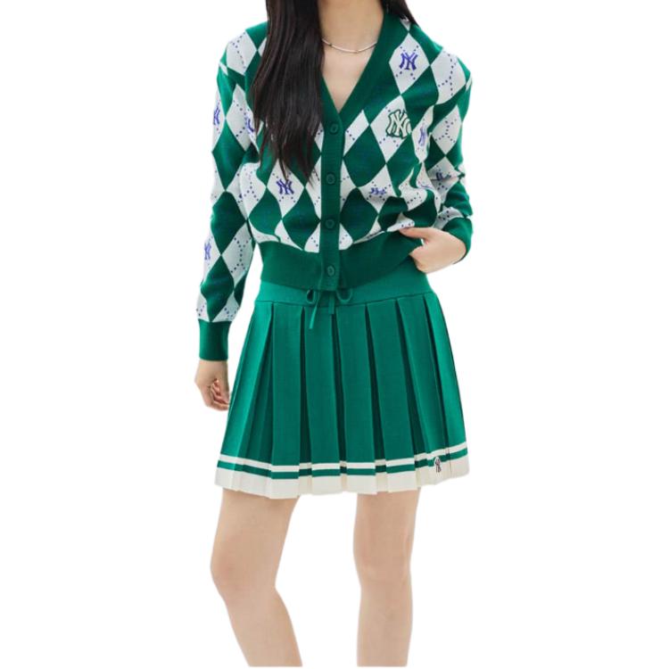 MLB Boston Red Sox Letter Print Button V-Neck Knit Top Women tops Green 3FKCM0134-50GNS