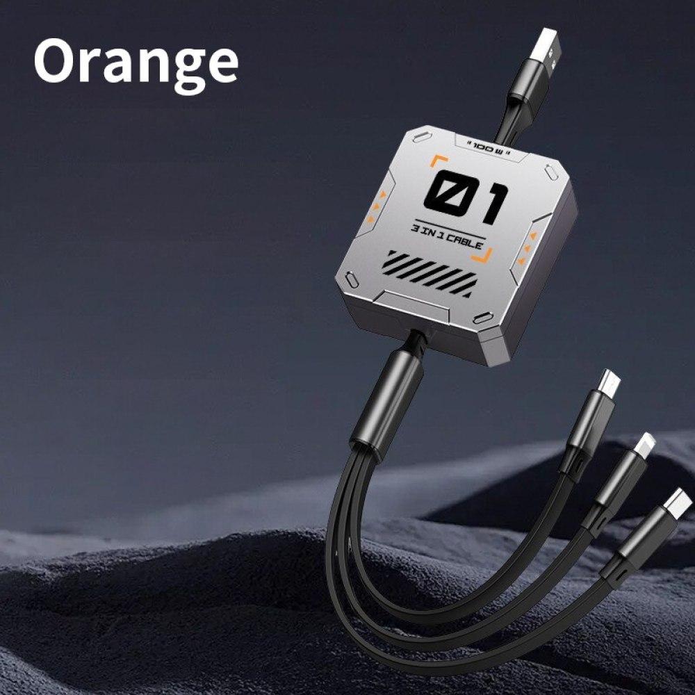 3 In 1 Multi Retractable USB Phone 60w Fast Charging and Data Cable for Lightning/Android/Type-C Devices