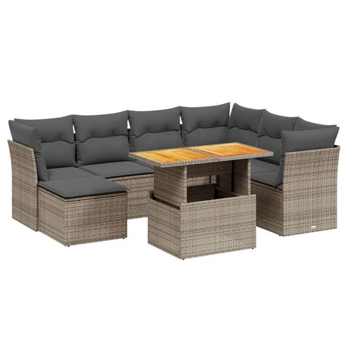 VidaXL Salon de Jardin avec Coussins 8 pcs, Canapés de Terrasse, Ensemble de Meubles de Patio, Mobilier d'Extérieur, Gris 3270955