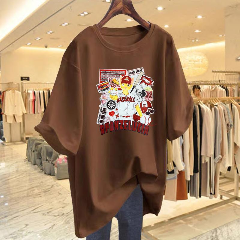 

Cotton cat print t-shirt women s summer new loose white cartoon print casual top short sleeve ins XXXL