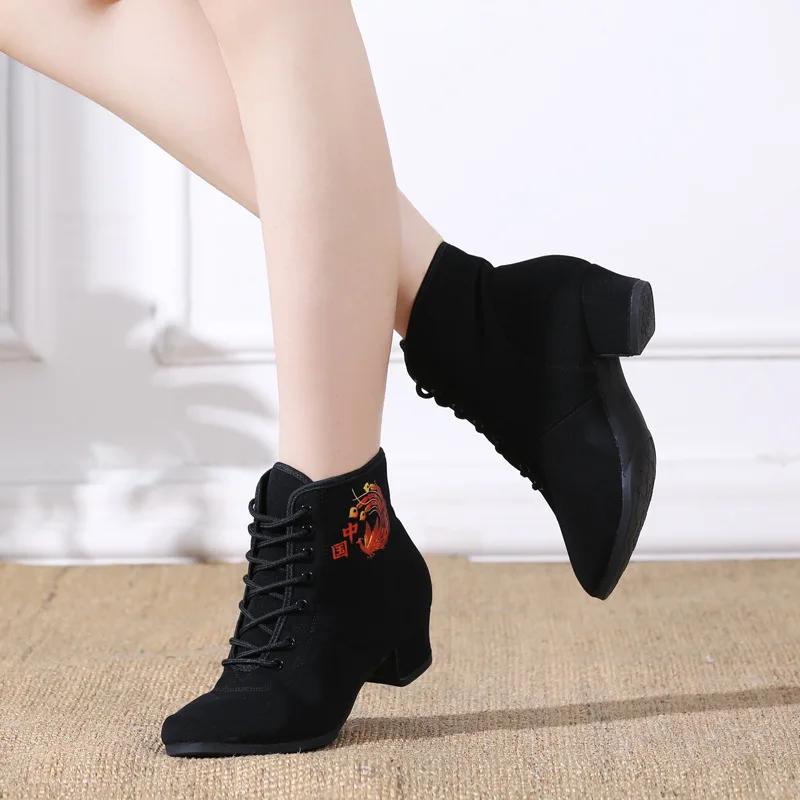  High Top Latin Dance Shoes Women Black Salsa Jazz Dancing Boots Shoe Heel Outdoor Adult Woman Ballroom Ballet Sneakers
