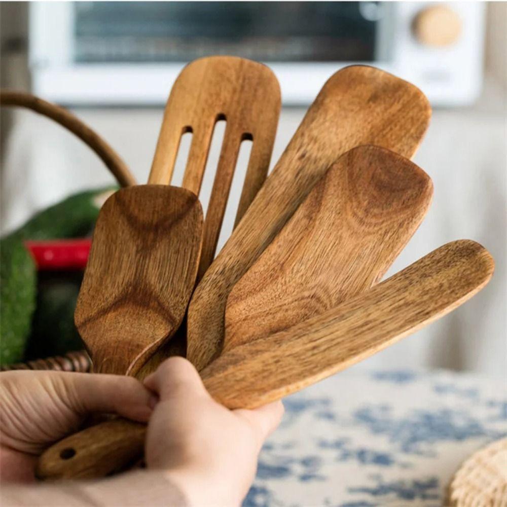 Natural Wood Wooden Salad Spatula Non Stick Baking Scraper Long Handle Spatula Kitchen Utensil