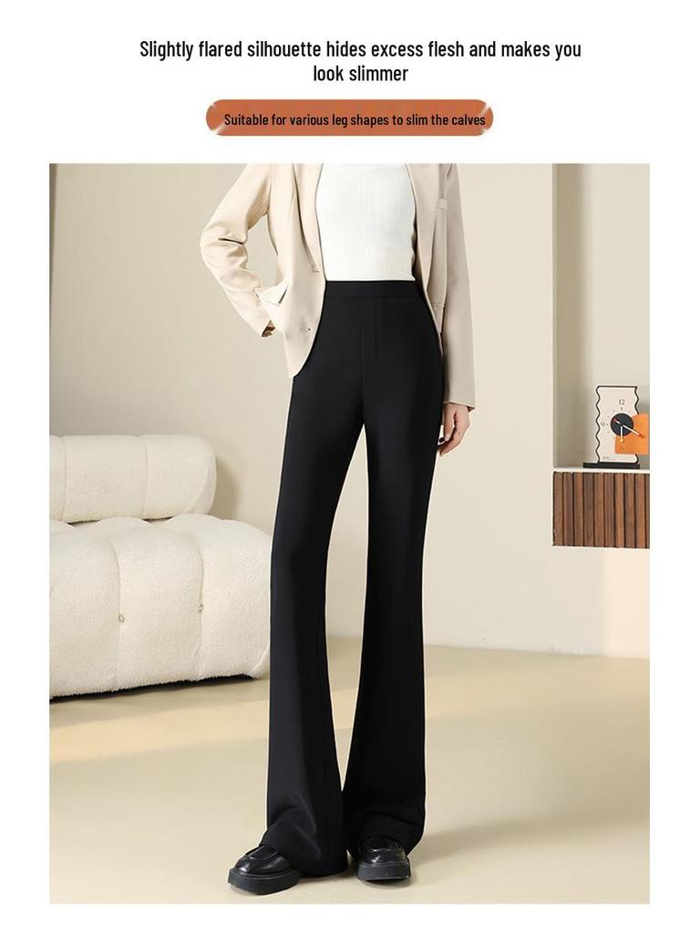 Women's High Waist Slimming Black Flared Suit Pants with Plus Velvet for Autumn/Winter 2025