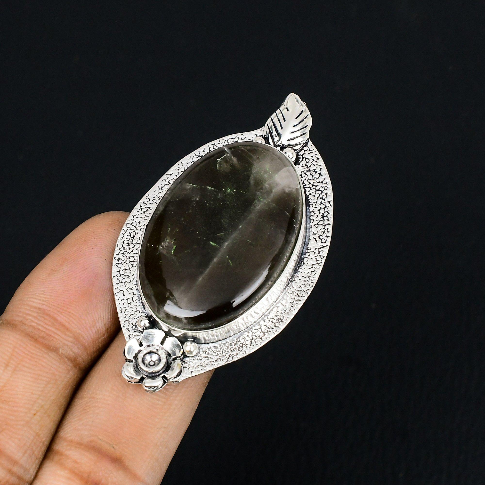 Daughters Day Deal Fume Agate Stone Sterling Silver Flower Promise Ring Size 8.5 8.5