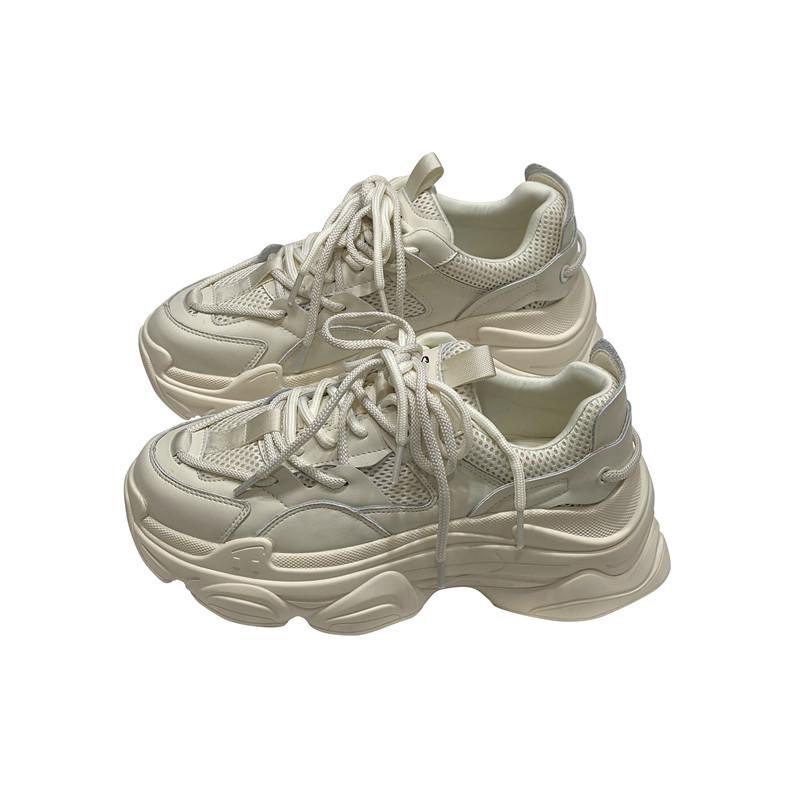 Dámské jarní nové univerzální ležérní tenisky s tlustou podrážkou z pravé kůže, velikost pro tatínky