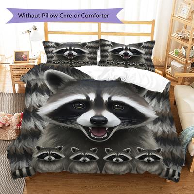 Raccoons and Sloth Pattern Bedding Quilt Set Quilt Cover Pillowcase Home Decoration Gift (1 * Duvet Cover + 2 * Pillowcase, Without Core)