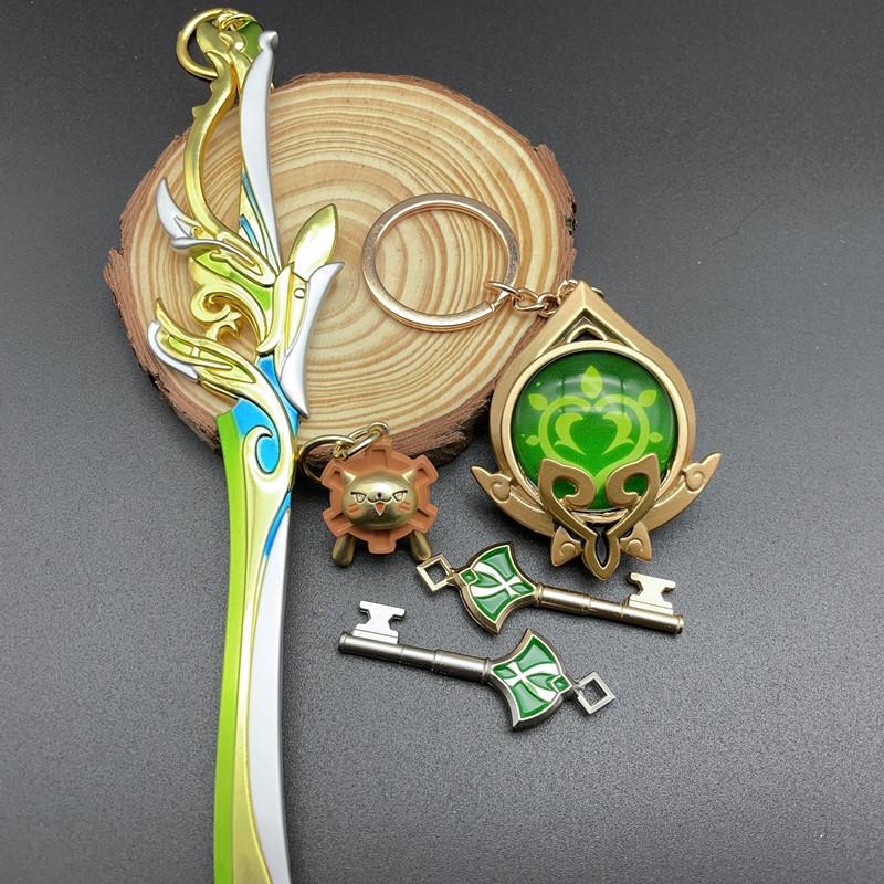 Anime Genshin Impact Figure Weapon Keychain Alhaitham Sword Prop Little Lion Toy Gift Boxs Packaging Vision Metal key Ring