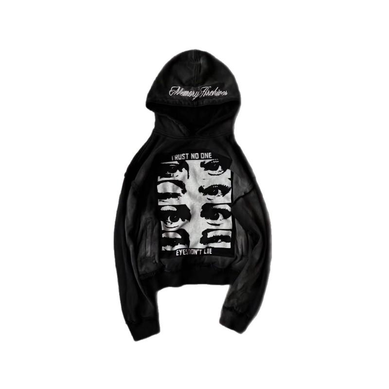 Y2K Street Style Graphic Embroidered Hoodie Dark Eye Patch Pullover Sweatshirt Teens Youth
