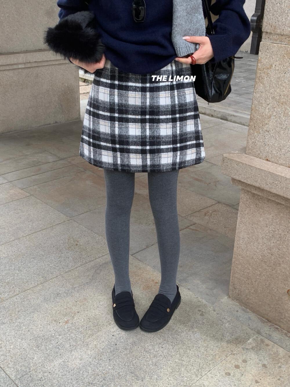 Lemon Green Tea 2025 Plaid Woolen Slimming Half Skirt - Women s Hip-Hugging Winter Short Skirt S