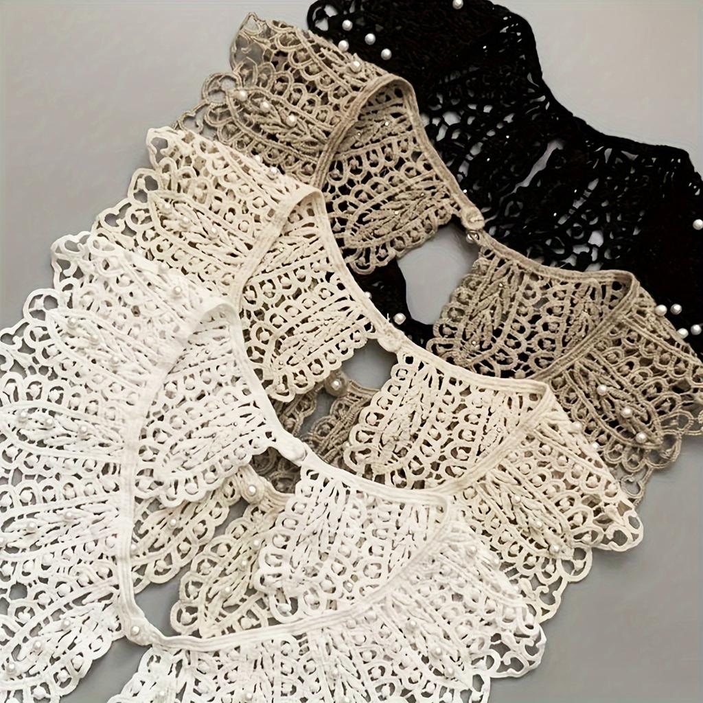 Damen Schwarze Spitze Falscher Kragen Blumenmuster mit Verzierungen, Leichter Sommer Abnehmbarer Schulter-Stil Faux-Kragen