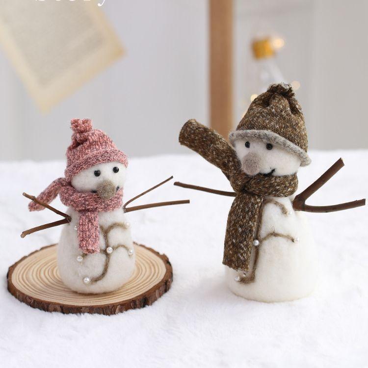 Festive Snowman Christmas Scene Plush Decoration Mini Ornament Holiday Supplies