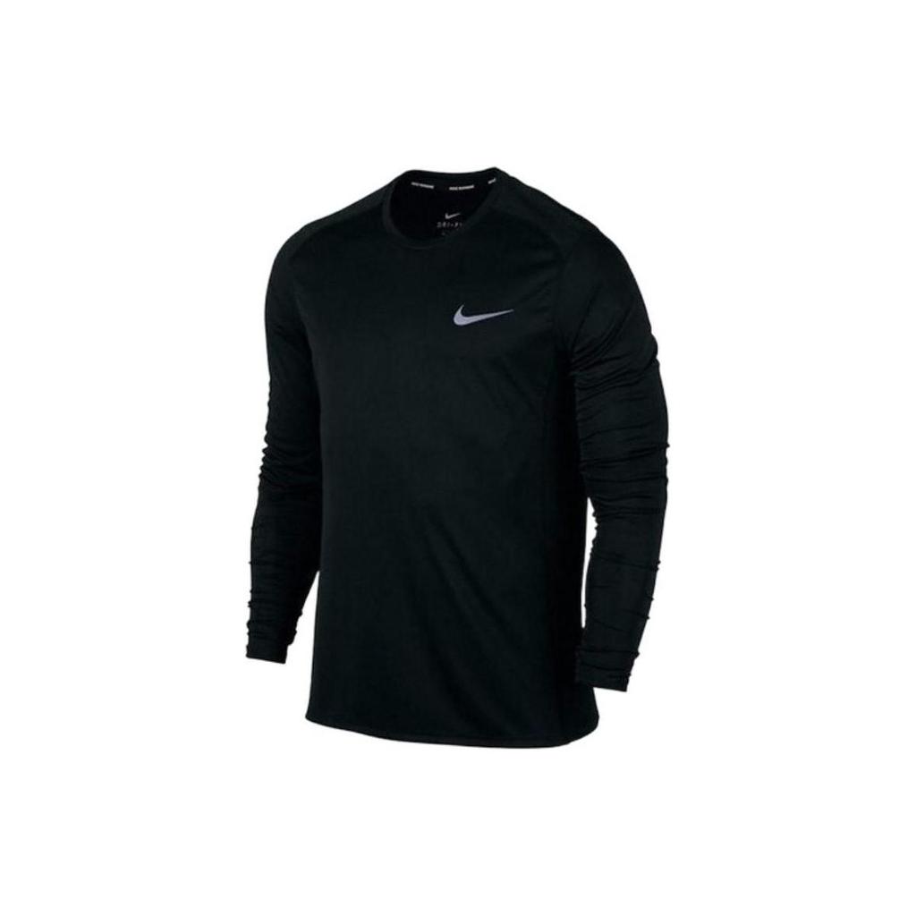 Nike Solid Color Crew Neck Sports Long Sleeve T-Shirt Men Tops Black 833594-010
