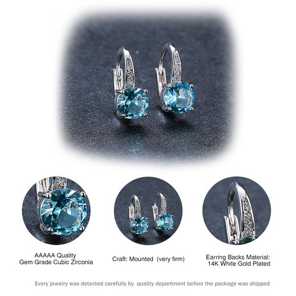 7 mm runde, vierklauenförmige blaue Kristall-Edelstein-Haken-Ohrringe, Geburtsstein-CZ-Ohrhänger, Saphir-Ohrringe