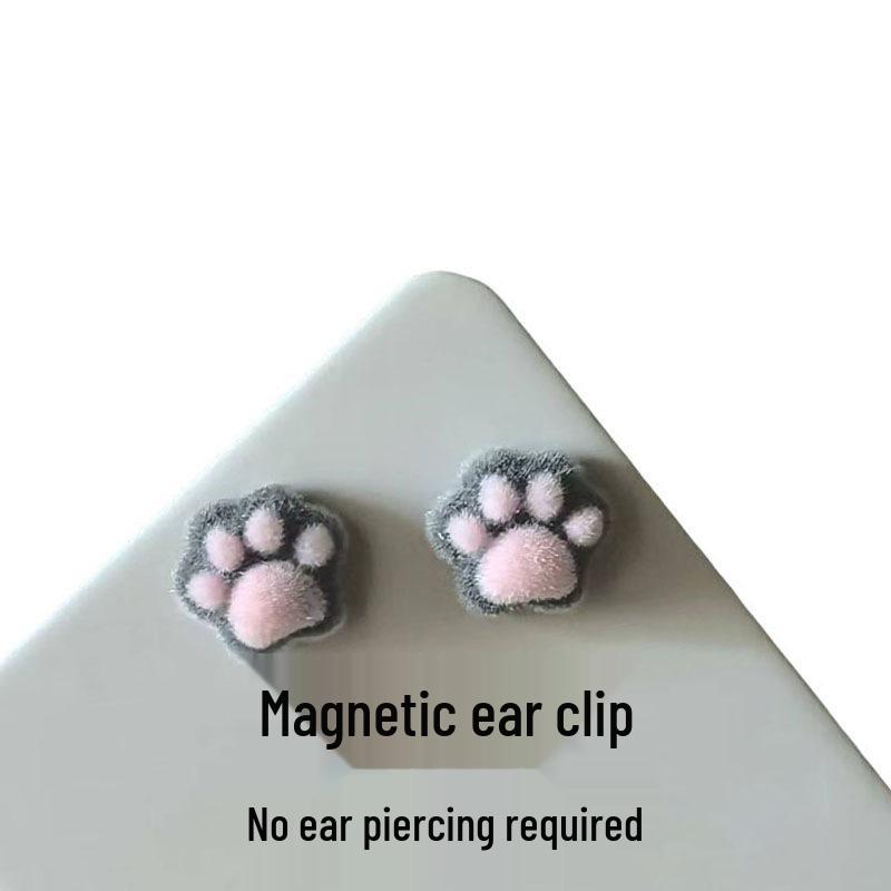 Adorable Cat Paw Magnetic Ear Clips - No Piercing Cartoon Earrings for Women