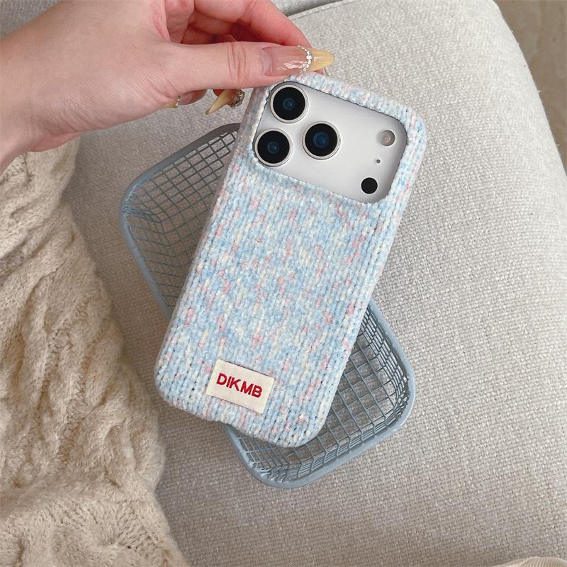 Blaue Strickstoff-Handyhülle für iPhone 15, iPhone 16, iPhone 17 Pro Max
