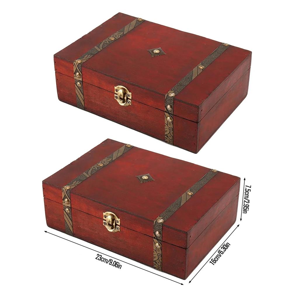 Classical Wood Box Retro Wooden Storage Case Treasure Jewelry Container Organizer Pirate Jewelry Trinket Display Case Hinged Box