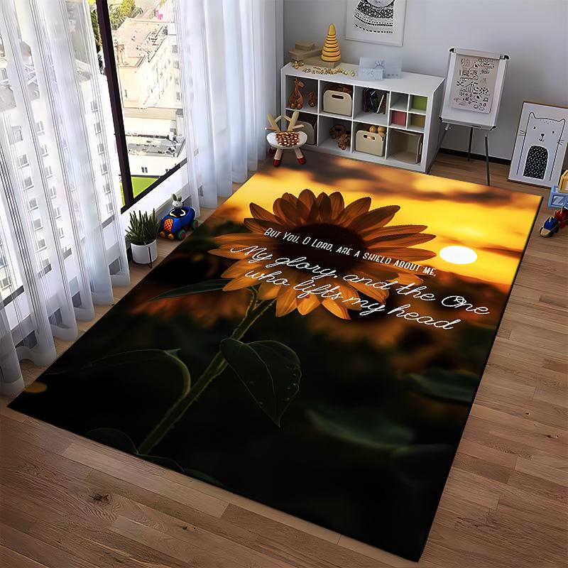 Sunflower with Inspirational Quote Non-slip Rug Suitable for Living Room and Bedroom Sofas.