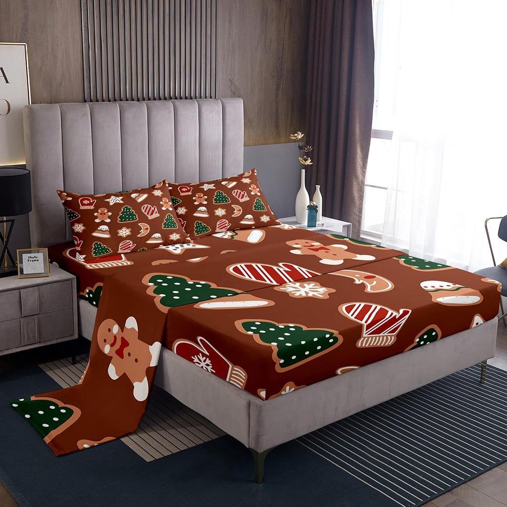 Christmas Theme Pattern Mattress Four-Piece Bedding Set Bedroom Dormitory Bedding Decoration
