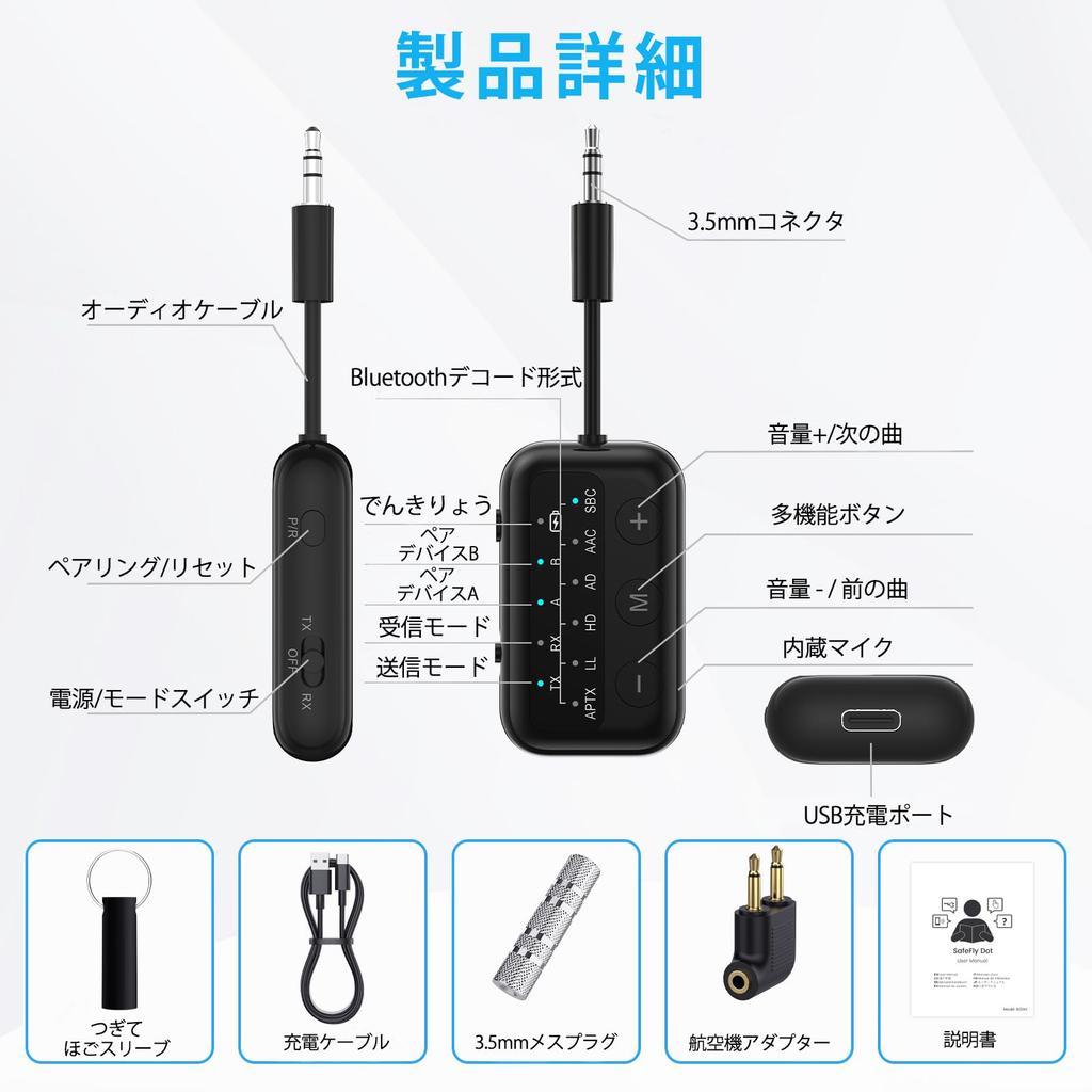 1Mii Bluetooth Transmitter for 2 In 1 AUX Audio Receiver Connect 2 Devices Supports aptX LL Low Low Latency HiFi Sound Pair with Play Music Games