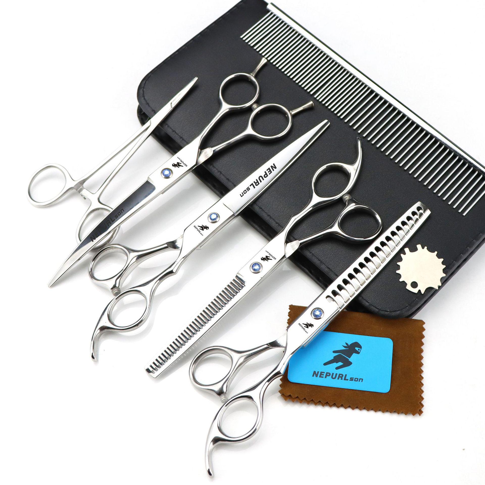 7  Napson Double-Tooth Pet Grooming Shears Set: 4-Piece Curved & Straight
