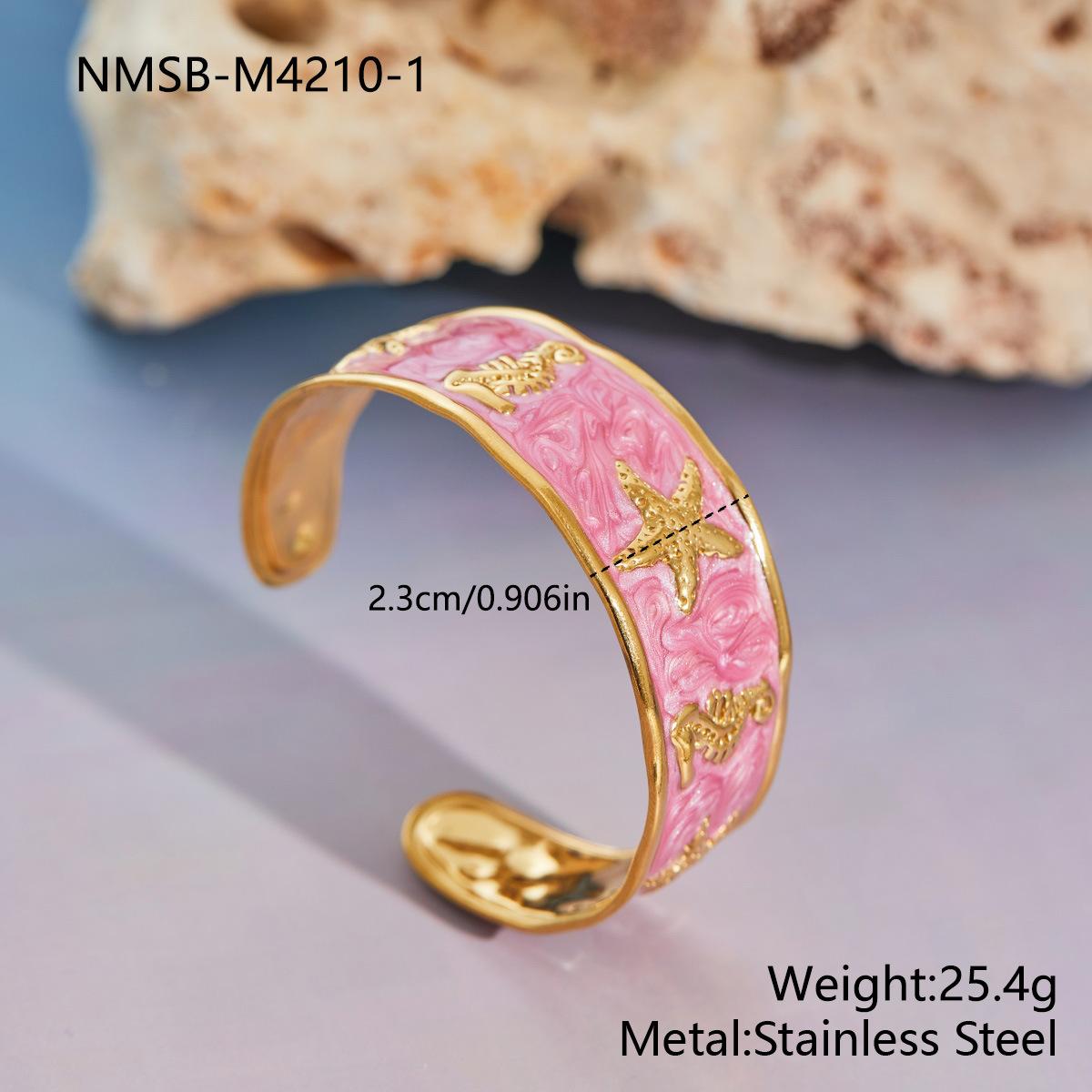 GEMCHIC Women s Enamel Ocean Theme Jewelry Set with Starfish & Seahorse Stainless Steel Cuff Bracelet and Drop Earrings