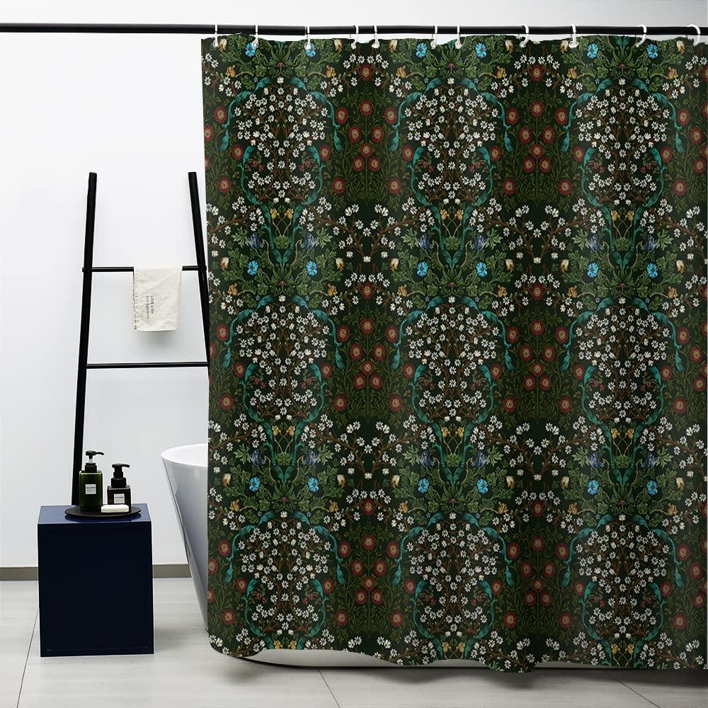 Tenda da Doccia William Morris, Set Tende da Doccia Verdi per Bagno Tessuto Pesante Tenda da Bagno Decorativa Tenda Lavabile