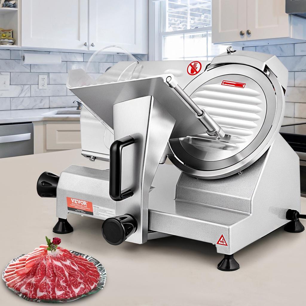 Commercial Meat Slicer, 200W Electric Deli Food Slicer, 350-400RPM Meat Slicer with 8" Carbon Steel Blade, 0 - 0.47 inch Adjustable Thickness Electric