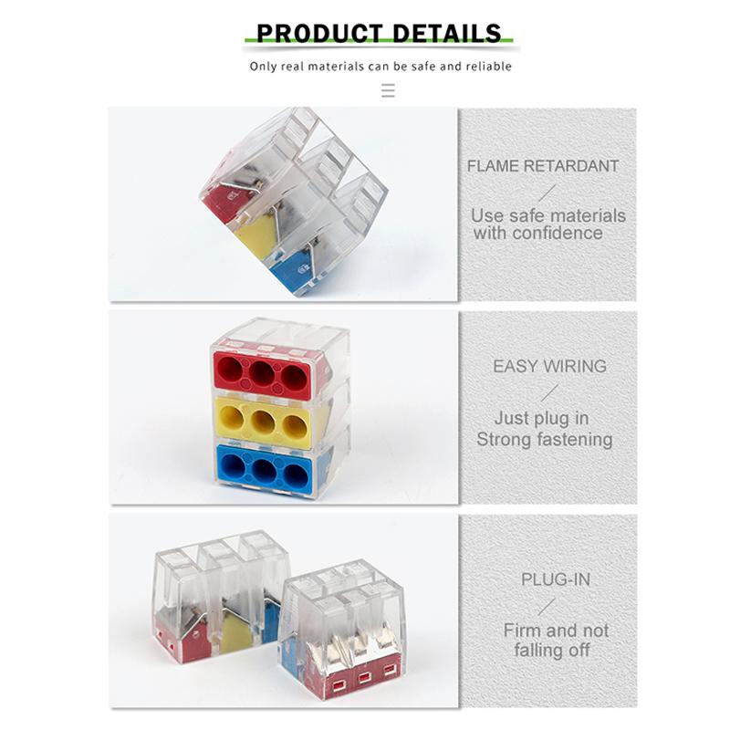 Quick Wire Connectors Compact Mini  Wiring Cable Conector For Home Junction Box Conductors Push-in Terminal Block AWG 28-12