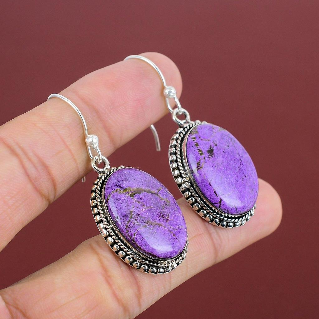 Purpurite Earrings Natural Gemstone Earring 925 Sterling Silver Earring Beautiful Vintage Earring Handmade Elegant Jewelry Anniversary Gifts