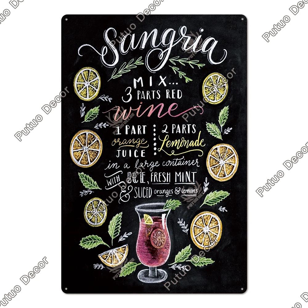 Putuo Decor Nostalgic Cocktail Tin Plaque - Metal Sign Wall Art - Ideal for Home Bars, Pubs & Man Cave Makeovers