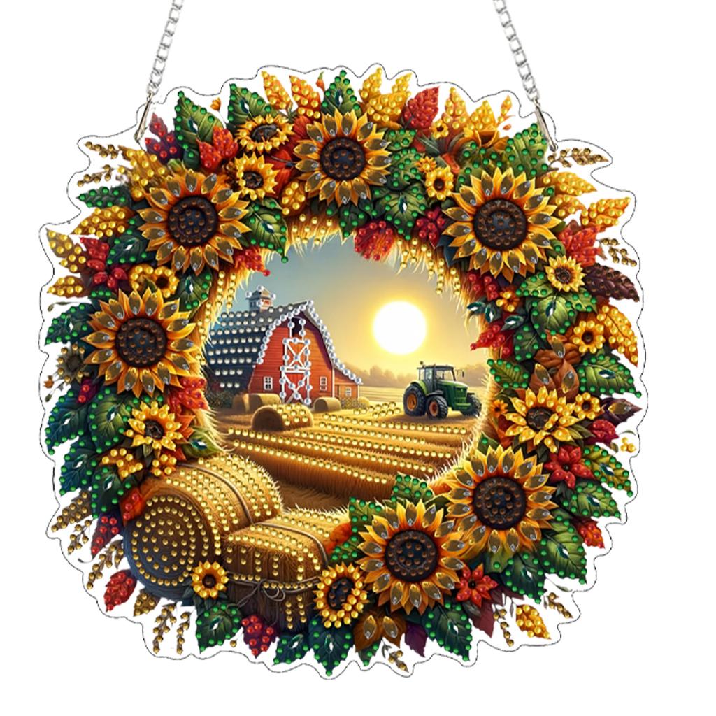 Diamond Painting DIY Pendant Kit 2D Autumn Single Side 9.65x9.45in PET Metal Hanging Chain Drill Tools Full Set