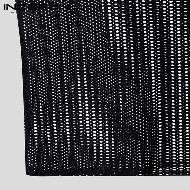 INCERUN Summer Men Short Sleeves See Through Mesh Tops T-shirts