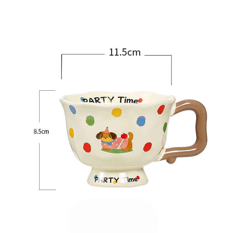 High-value Simple Polka Dot Goblet Cartoon Cute Pet Cute Ceramic Cup High Temperature Resistant Girls Mug