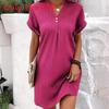 Womens V Neck Striped Polyester Casual Dress With Buttons For Office Wear
