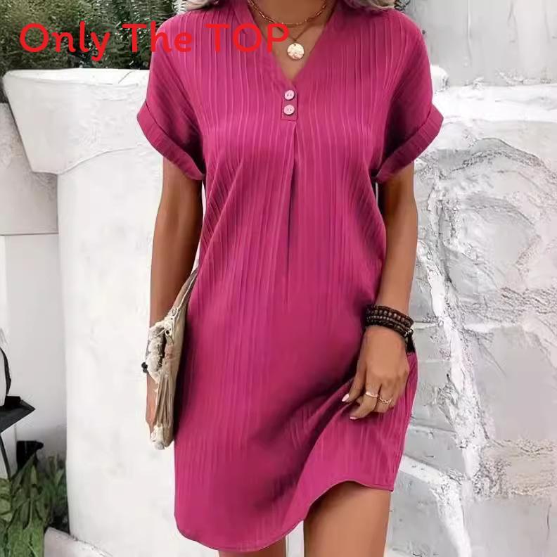 Womens V Neck Striped Polyester Casual Dress With Buttons For Office Wear