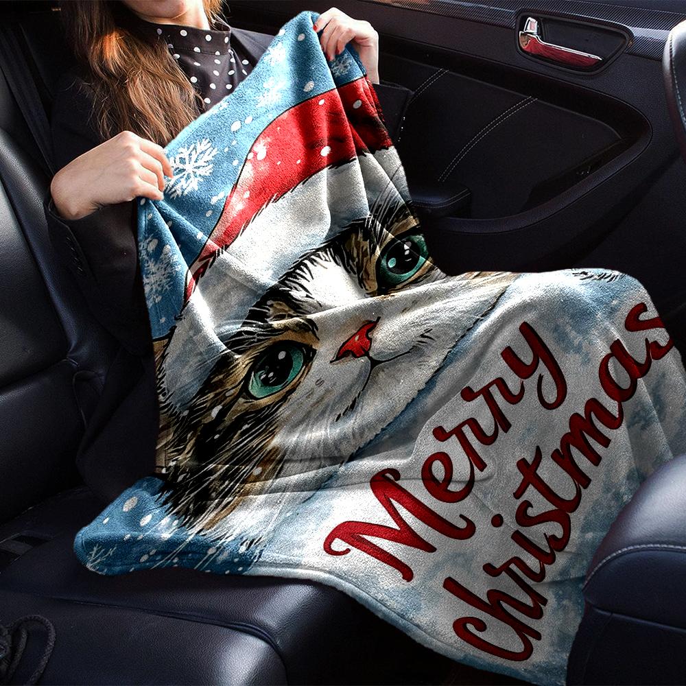 Christmas Cat Card Blanket Soft Throw Blanket For Home Bedroom Bed Sofa Travel Office Solid Christmas Blanket