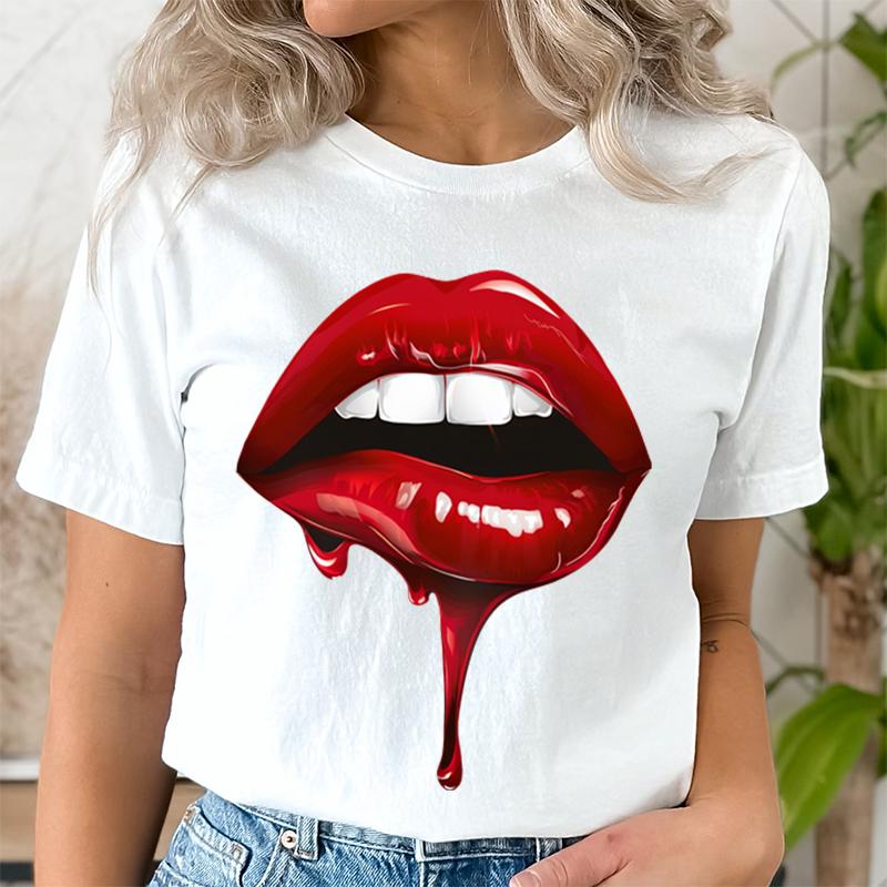 Casual Tee Shirt Lady Clothes Top Short Sleeve Casual Fashion Tshirt Summer Female T Women LIPS BLOOD Graphic T-shirts Clothing