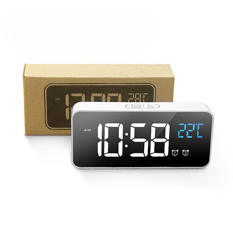 Charging Mirror LED Music Clock Large Word Digital Clock  Alarm Clocks Snooze with Music Adjustable Sound