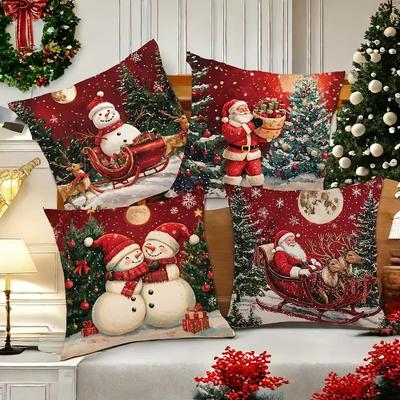 Christmas and New Year Pillow Set Santa Claus and Snowman Retro Style Pillow Set Living Room Sofa Holiday Decoration