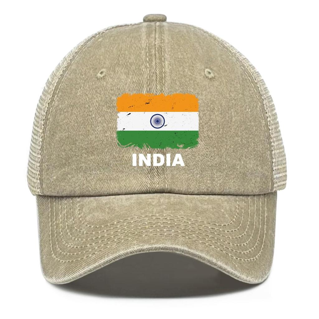 Indien Flaggenaufdruck Verstellbare Baseballkappe, Patriotische Damenmütze Passform Sonnenschutz Polyester Retro Snapback Mesh-Kappe