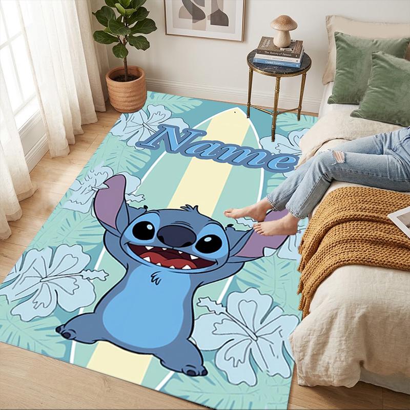 Personalized Name Stitch Dreams Living Room Non-Slip Area Rug Soft Carpet for Bedroom Kids Playroom Sofa Office Home Decor Doormat