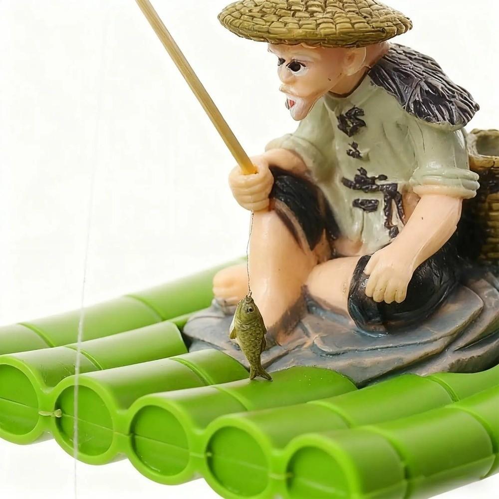 Realistic Fisherman Figurine Miniature Auto-Floating Fish Tank Decorations Resin Handmade Aquarium Decor Betta Tank