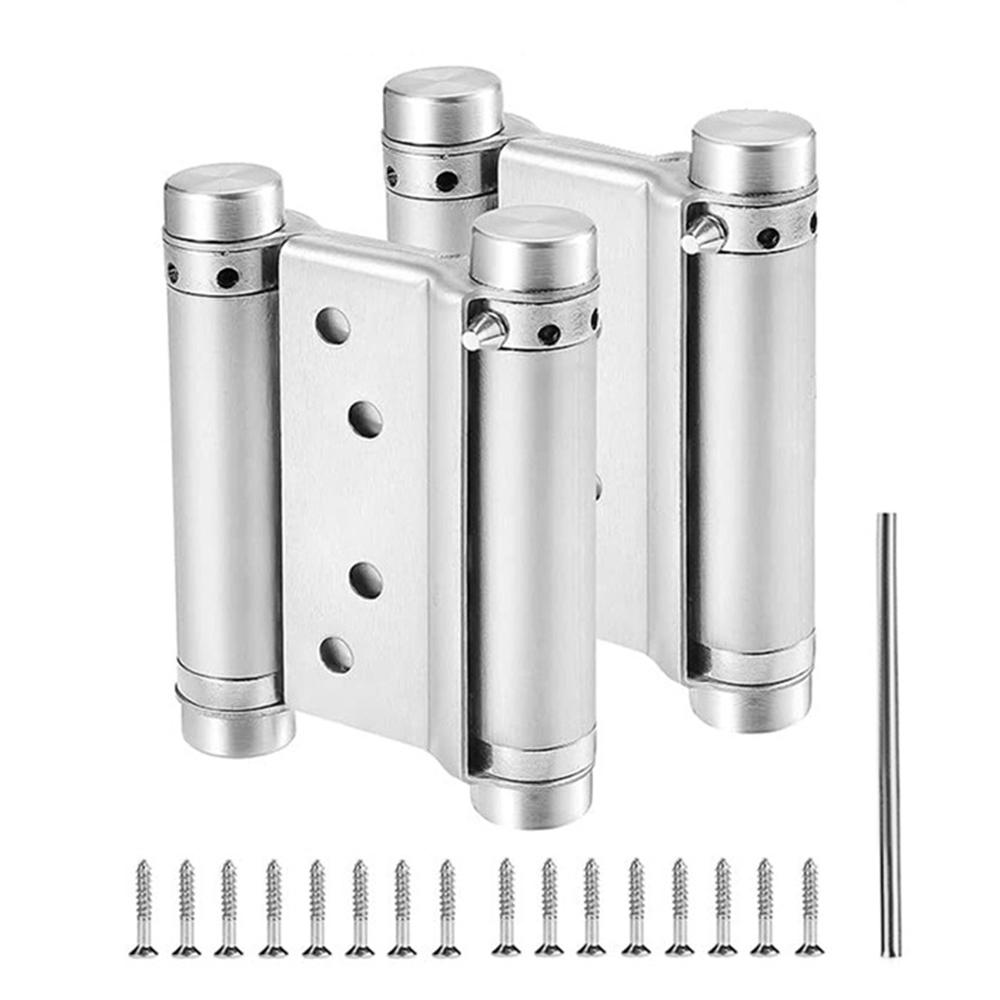 2pcs 3 Inch Double Action Spring Door Hinges Stainless Steel Self-Closing Two-Way Door Swing Hinge Adjustable Tension Heavy Duty