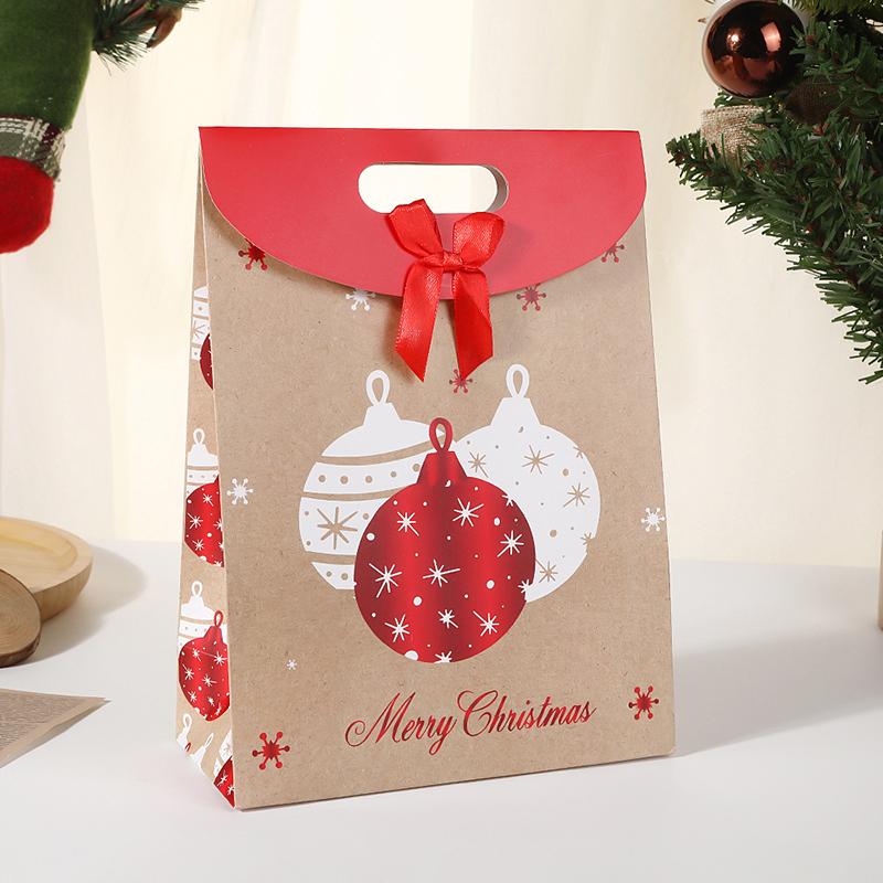 WTEMPO 4PCS 23*11*32CM Christmas Flip Cover Adhesive Buckle Bow Gift Bags Christmas Eve Creative Printed Packaging Bags DIY Festival Gift Paper Bags