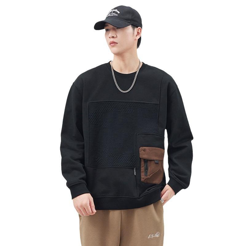 Heavy Air Layer Crew Neck Sweater Men'S Trendy Brand Design Sense Casual Versatile Long-Sleeved Top