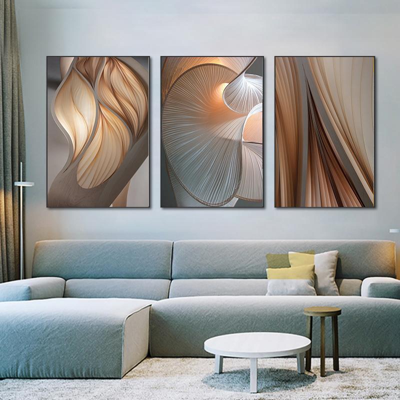 Abstract Geometry Canvas Painting Modern Fashion Brown Lines Wall Art Print Decorative Picture Modern Living Room Decor Unframed