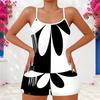 Women Plus Size Two Piece Set Scoop Neck Strappy Tank Top And Shorts Neon Green Black Printed