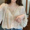 Early Spring and Autumn Small Fresh Chiffon Floral Shirt Women's Design Sense Niche Chic Thin Hong Kong Style Long-sleeved Shirt Summer