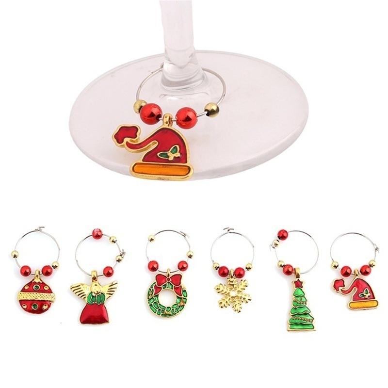 

6 рождественских бокалов для вина, очаровательный маркер, кольцо, барный стол, украшение для вечеринки, секрет